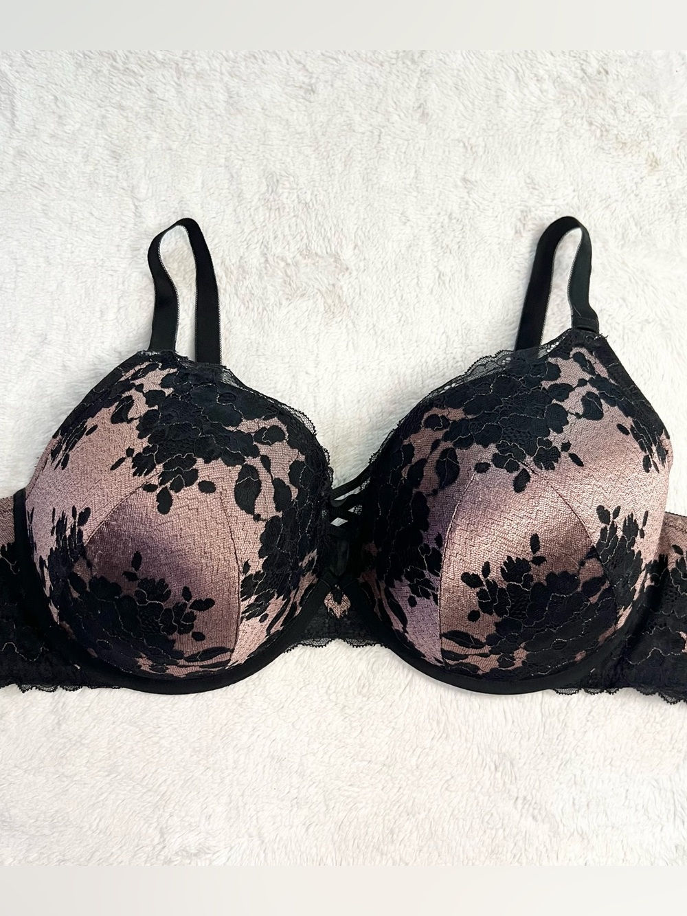Torrid Mauve & Black Floral Lace Overlay Push-Up Bra Size 46DDD